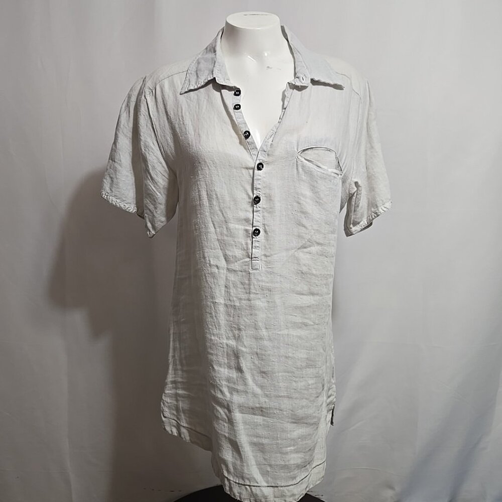 Hannes Roether Henly Shirt 100% Linen Women's Size Small Light Gray Collared